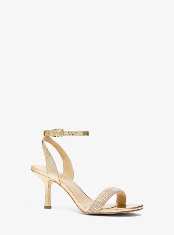 Damske Sandále Michael Kors Carrie Embellished Metallic Snake Embossed Leather Zlate - Topanky Michael Kors Outlet | WBJDS-7364